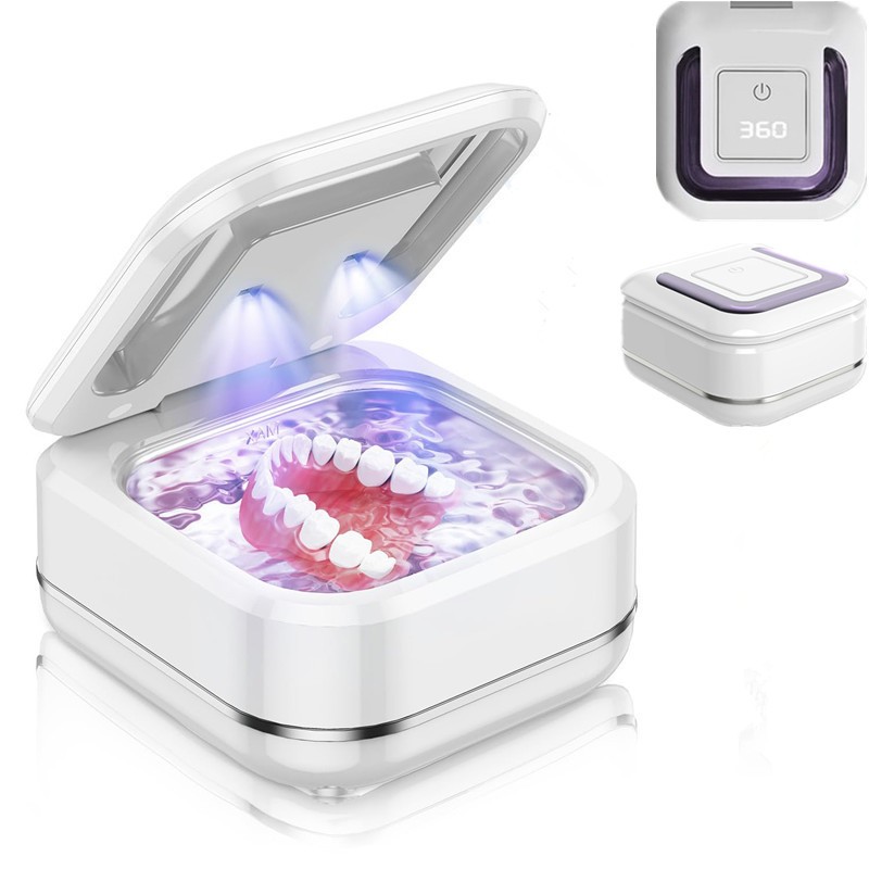 Ultrasonic False Teeth Cleaner, Mini Digital Multi-Speed Denture Cleaner