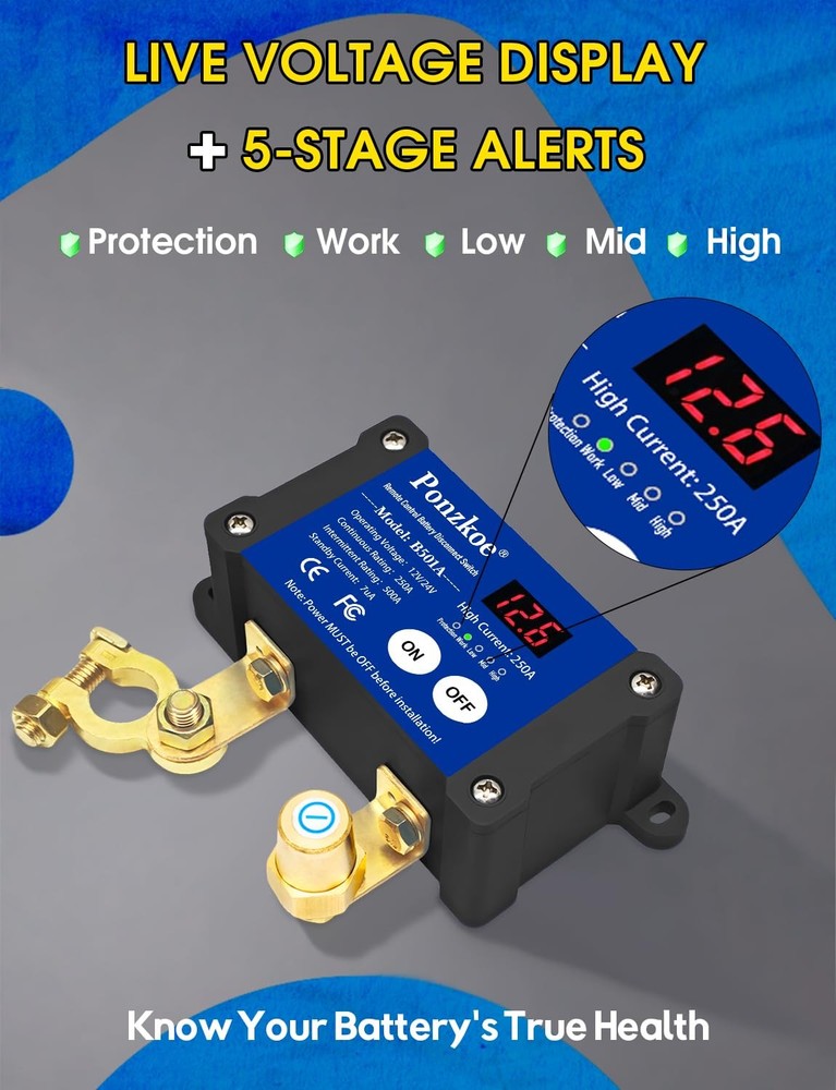 250A Smart Remote Battery Disconnect Switch 12V 24V - Quick Kill Switch for Car,