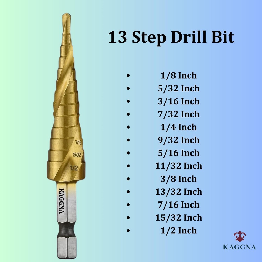 KAGGNA Step Drill Bit Set, Titanium Coated Bits, 3 Pcs, Spiral Grooved...