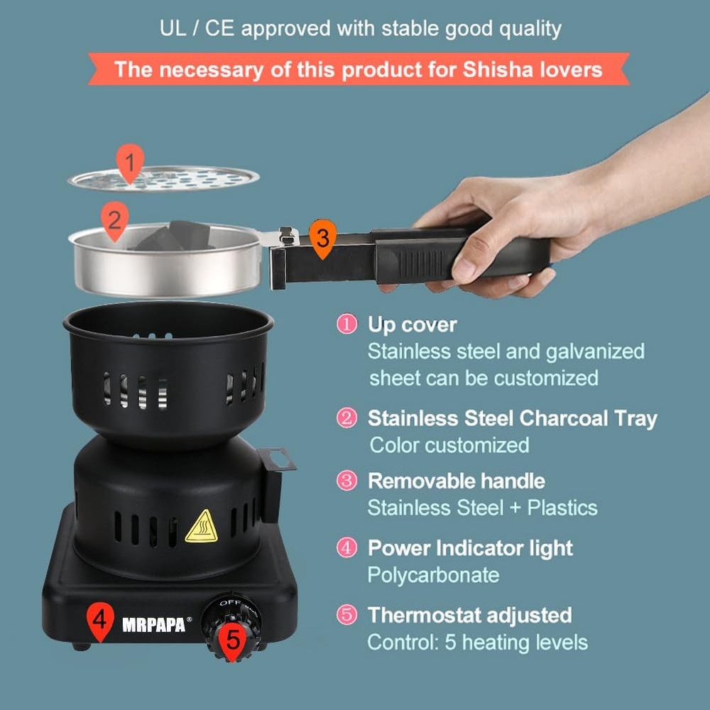 Electric Charcoal Starter set High Temp Fire Lighter for Grill Black