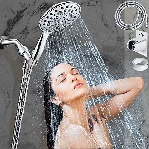 6 Functions Large Oversized Handheld Shower Head Set 6" High Pressure 60 Inch