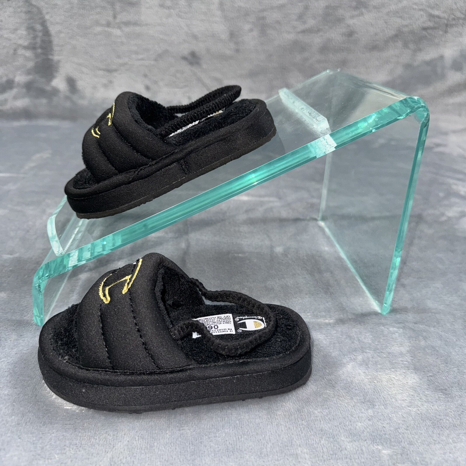 Champion Plush Core Slides Black White Gold CPS10477T Toddler NWOB