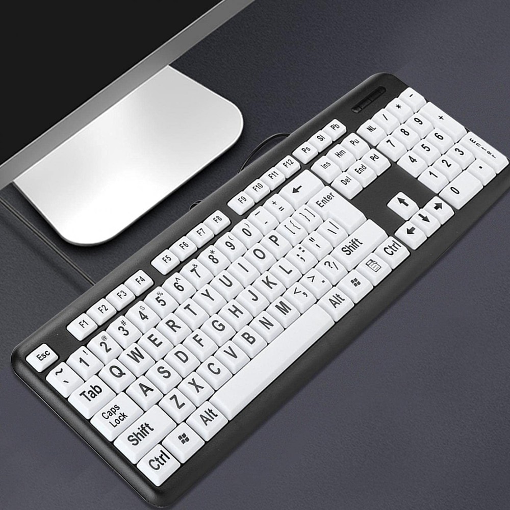 Large Print Computer Keyboard, 104 Keys USB Wired Computer Keyboard Visually ...