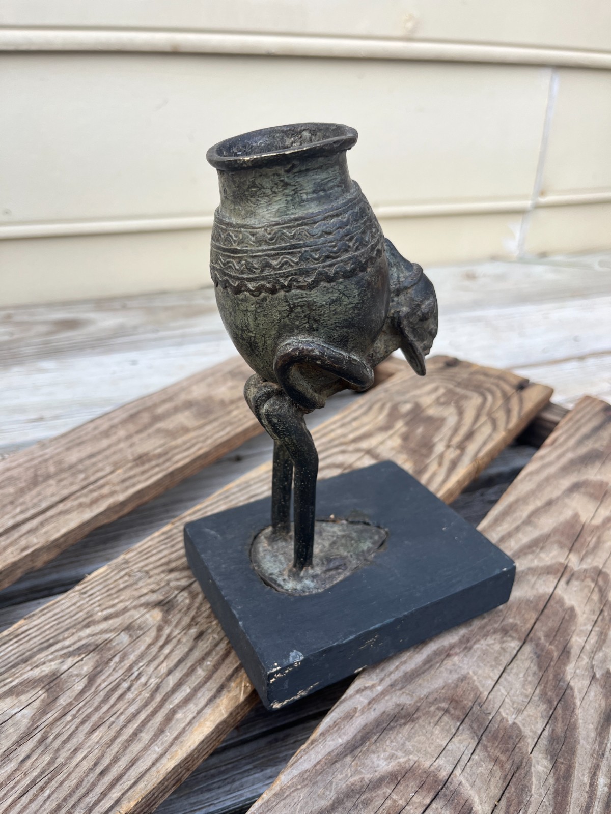 Vintage Mali Bronze Sculpture – Dogon Style Figure Carrying Vessel