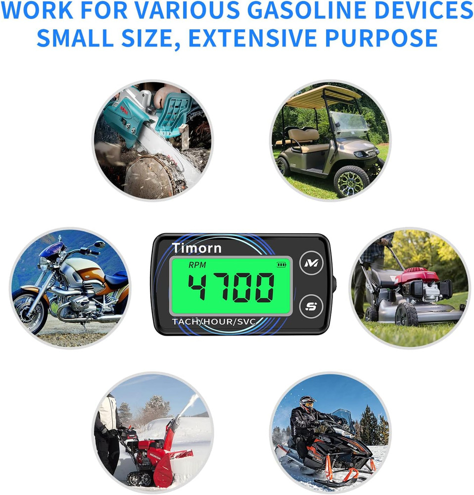 Small Engine Tachometer Hour Meter: Digital Inductive Waterproof Tiny Tach Mete