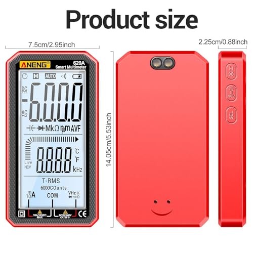Digital Multimeter Tester, Smart Multimeter with Auto Ranging Digital 620C Red