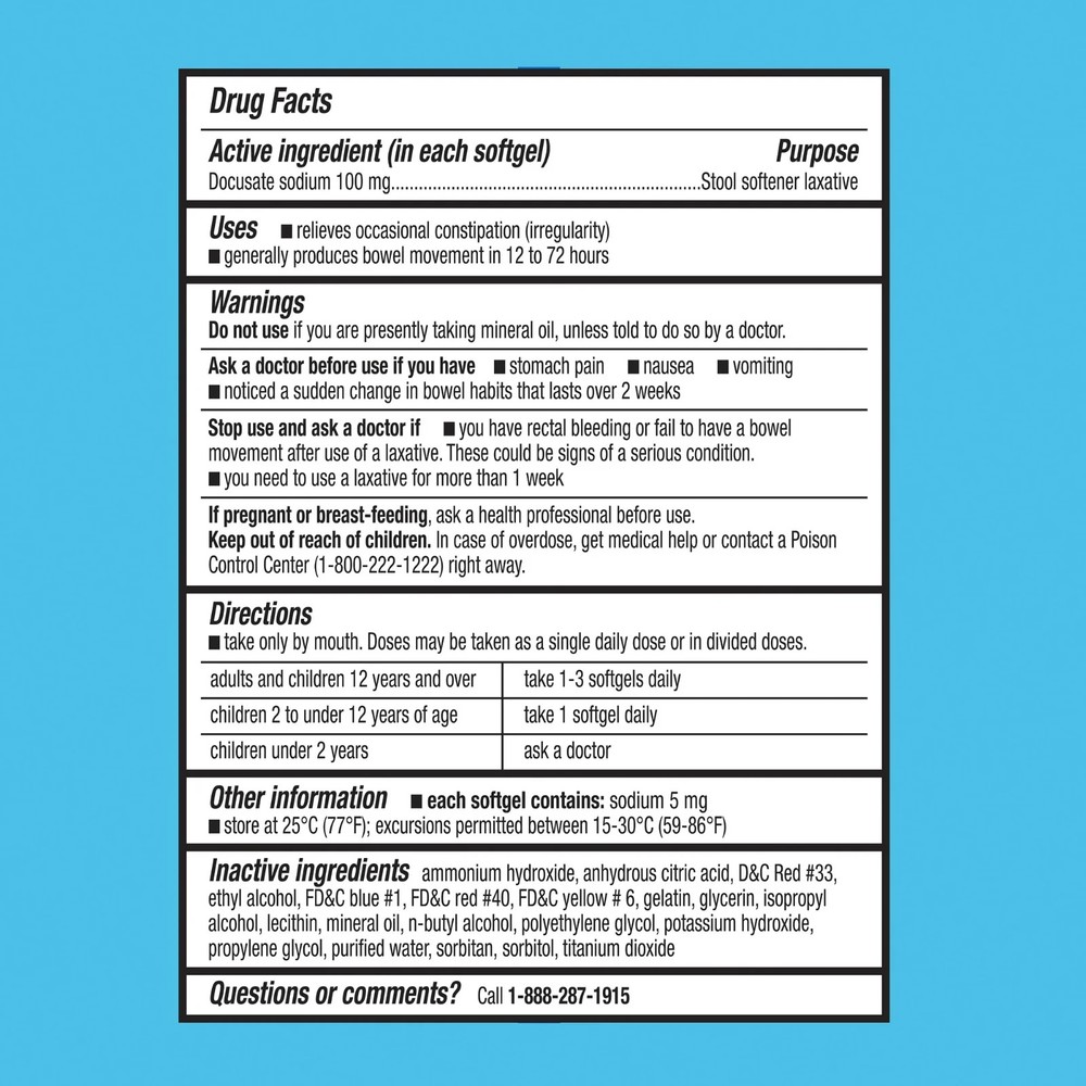 Equate Stool Softener Laxative Softgels for Constipation, 100 mg, 400 Count