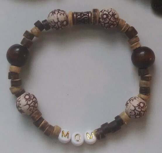 Sweet Mom Stretchy Charm Bracelet Stack and Key Ring-Brown