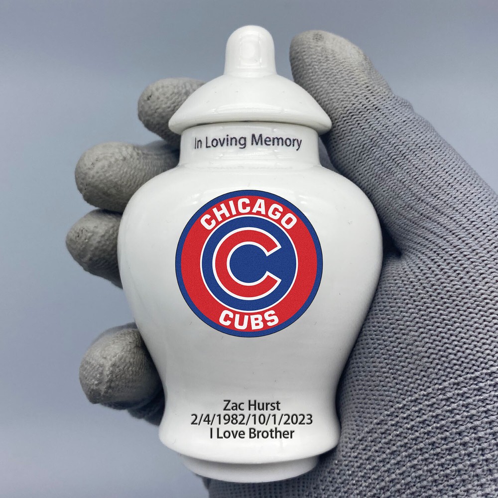 Ceramic Baseball Urn – Chicago Cubs Theme, Custom Text