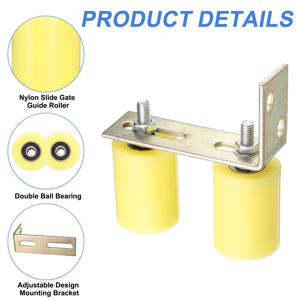 1Set Slide Gate Guide Roller, 2-3/8"x3-1/8" Nylon Gate Support & Bracket, Yellow