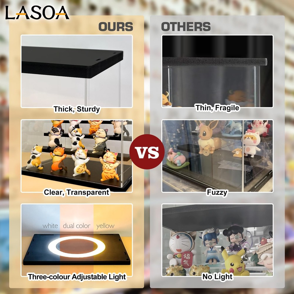 Acrylic Display Case with Adjustable LED Lights 5 Tier Clear Display Box for ...