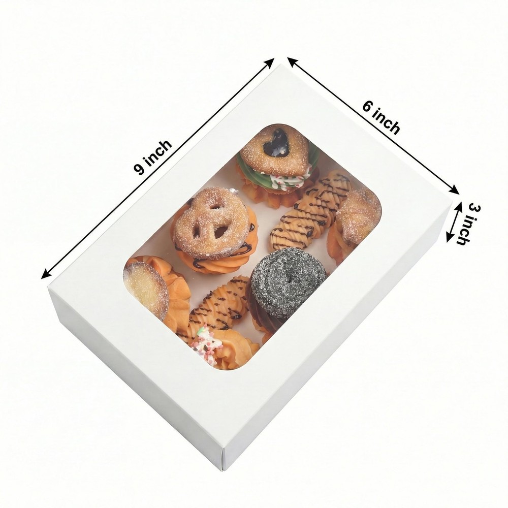 24 Pack Cookie Boxes with Window, 9x6x3 Inch White Bakery Containers for Dess...