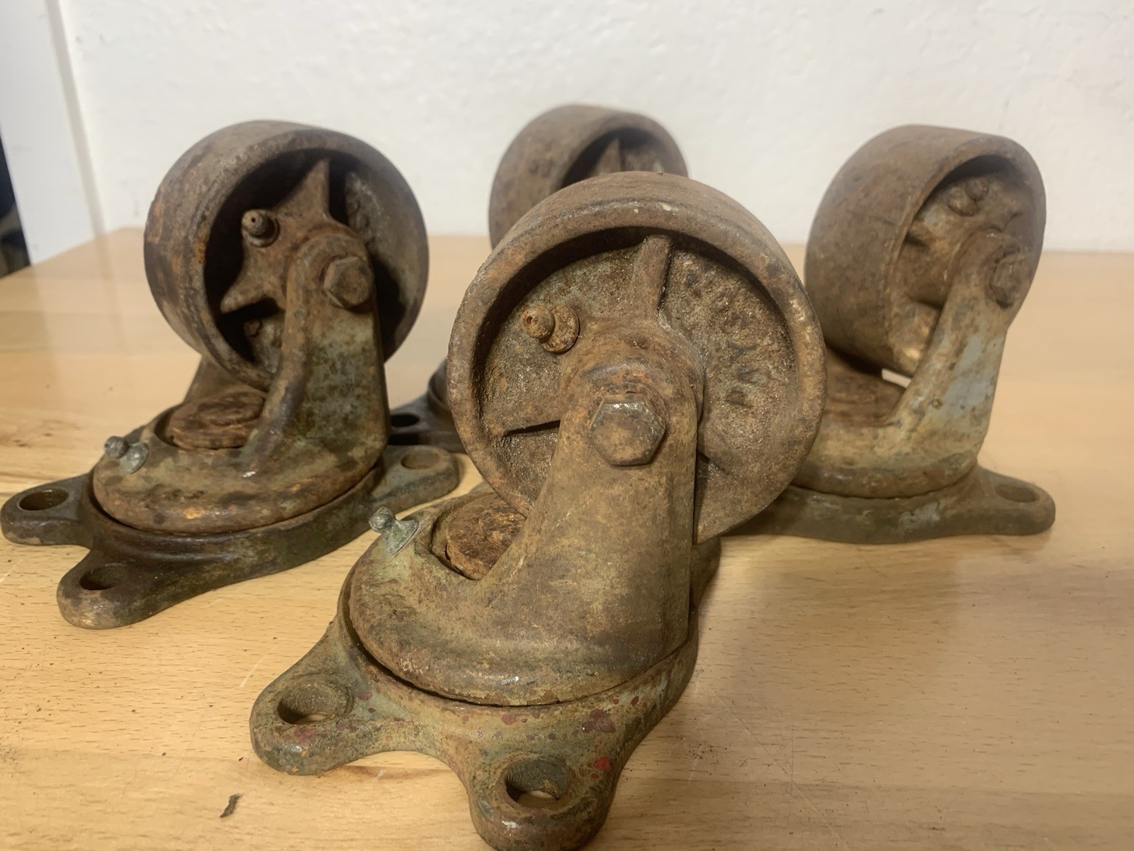Antique Payson Cast Iron Swivel Casters Industrial Wheels with Grease Fittings