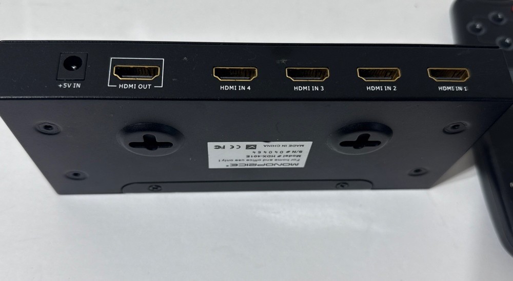 Monoprice HDX-401E HDMI Switcher - 4 Inputs, 1 Output - Remote Control Bundle