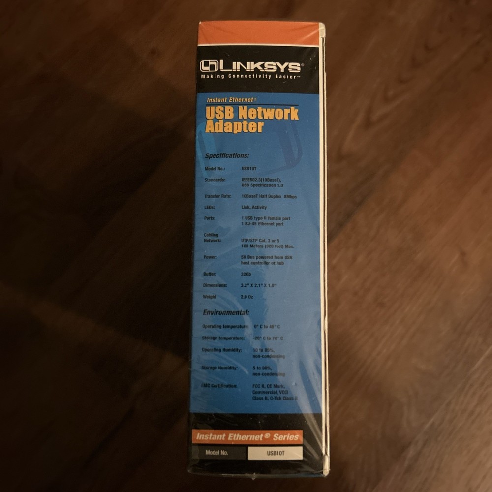 Linksys USB Network Adapter Model No. USB10T Cable DSL Compatible Ethernet