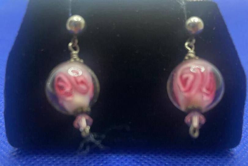 Pink Art Glass Drop Earrings