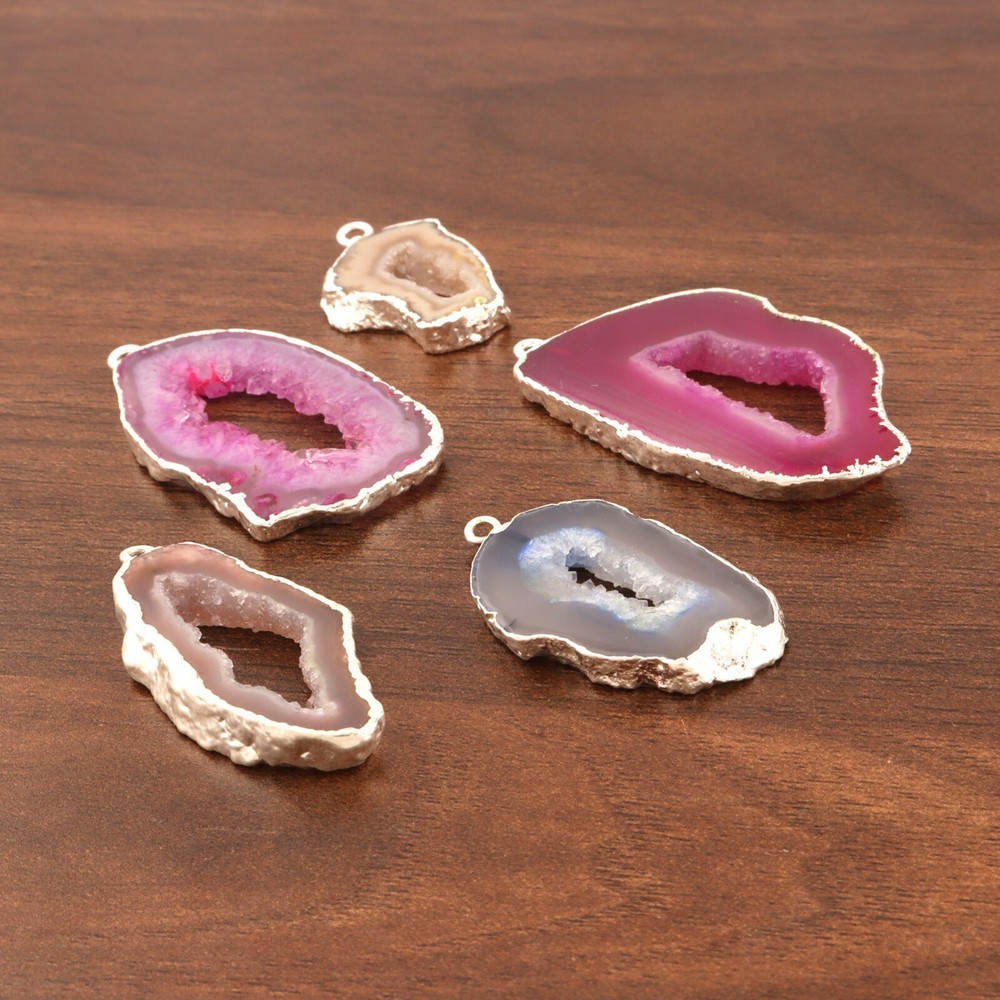 Good Quality Geode Slice Druzy Silver Electroplated DIY Connectors Lot 5 Pcs