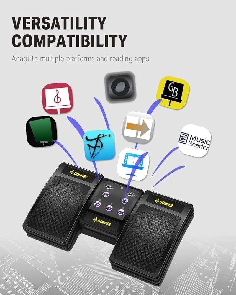 Donner Wireless Page Turner Pedal Rechargeable Bluetooth for Tablets & Phones PC