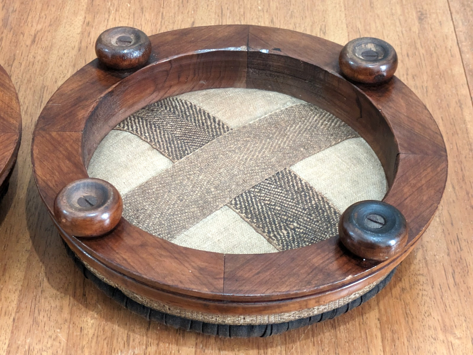 Victorian 19th Century Pair Walnut Turquoise Beadwork Bunfeet Footstools Antique