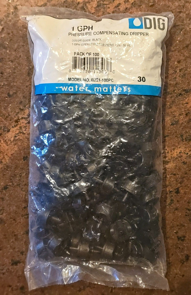DIG B221-100PC 1 GPH Drip Emitter Pressure Compensating Dripper (100-Pack)