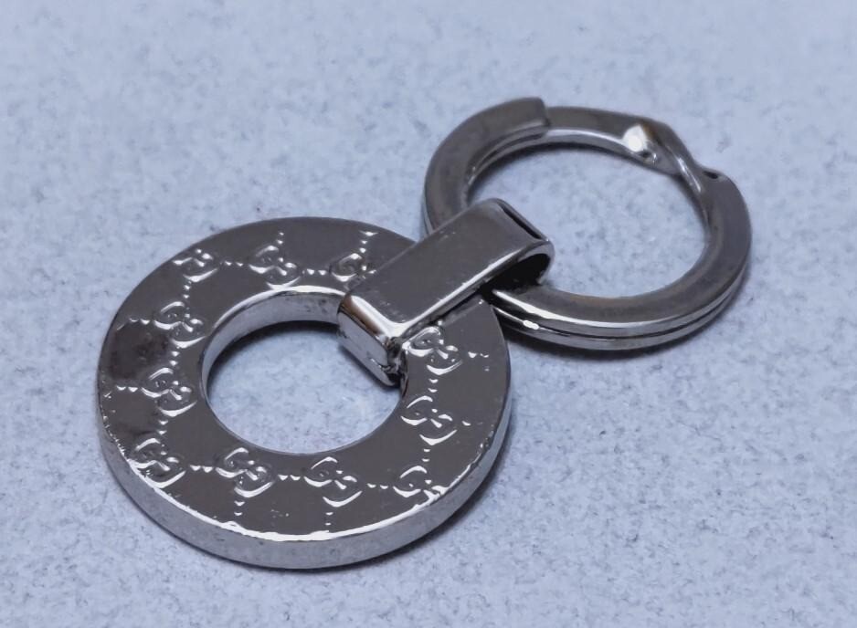 GUCCI Key Ring Silver GG Logo Pattern USED Auth Rare #9230