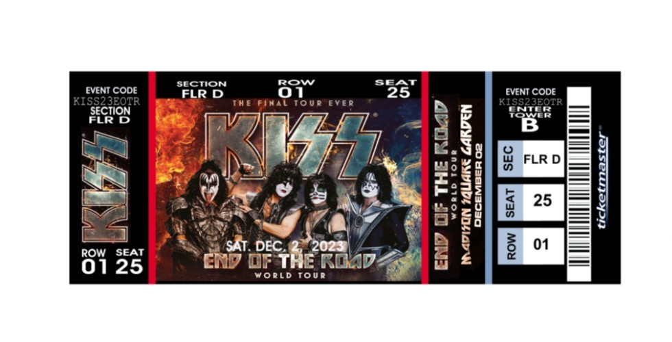Custom KISS End of the Road Commemorative ticket -- You Choose Your Seats!