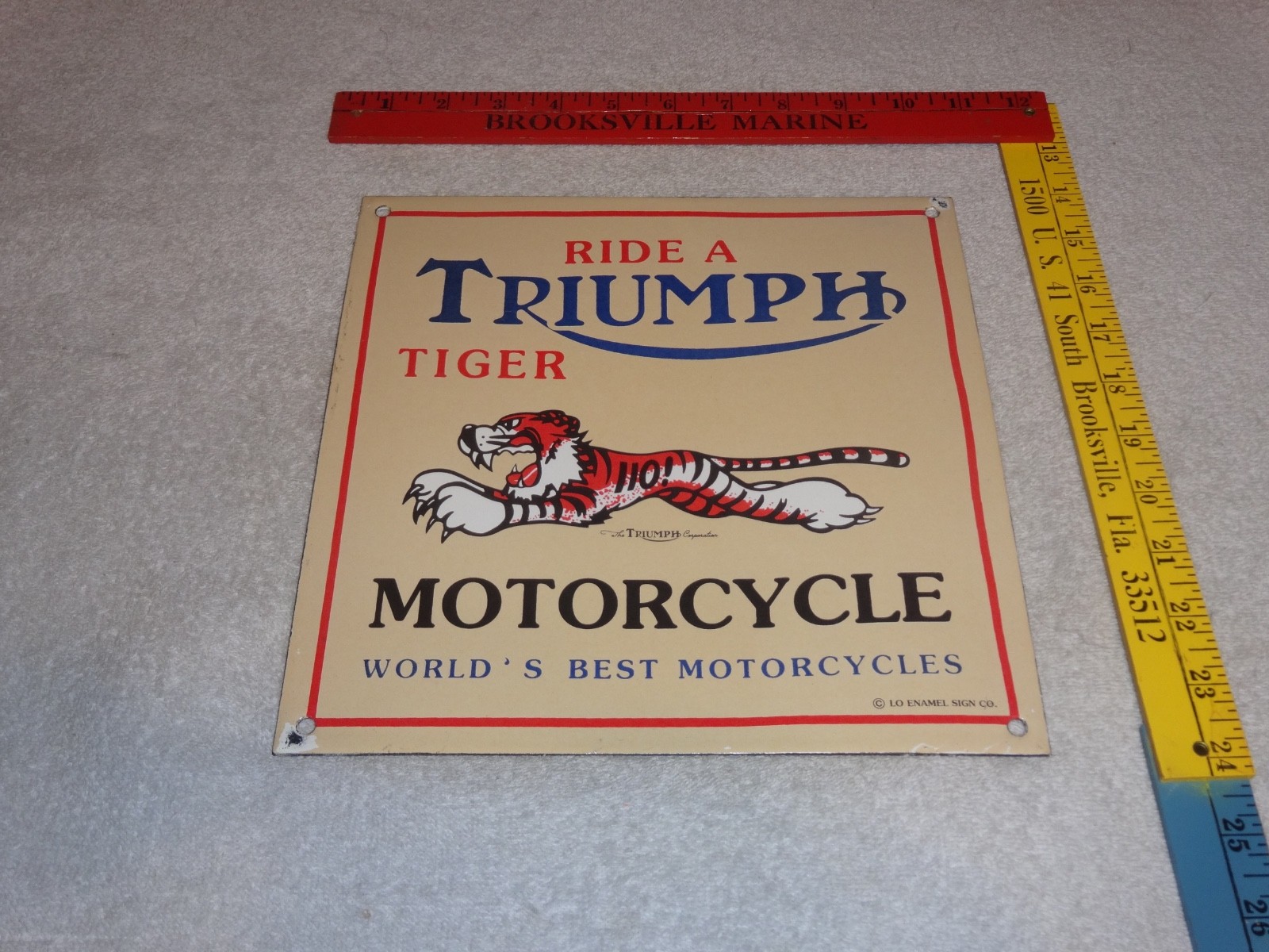VINTAGE TRIUMPH T110 MOTORCYCLE DEALER TIGER 10" PORCELAIN METAL GASOLINE ⛽ SIGN
