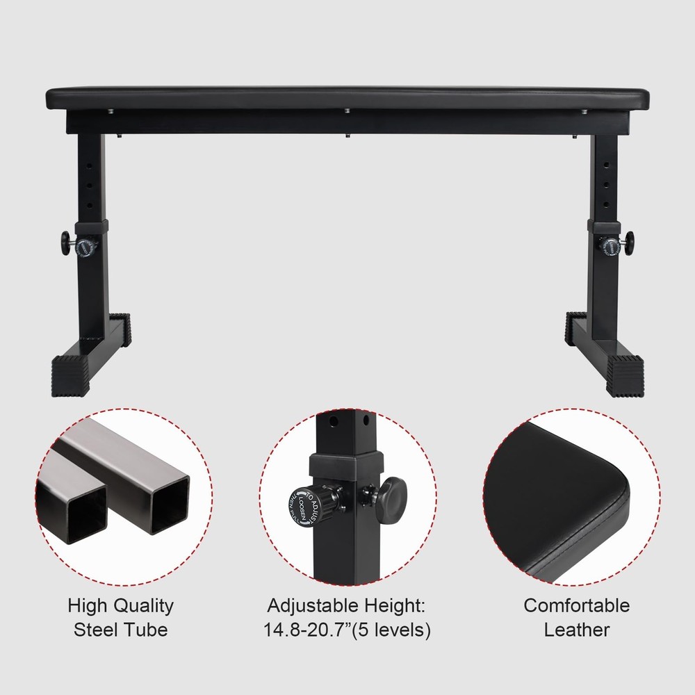 Flat Weight Bench, Utility Workout Adjustable Height Weight Bench Press with ...