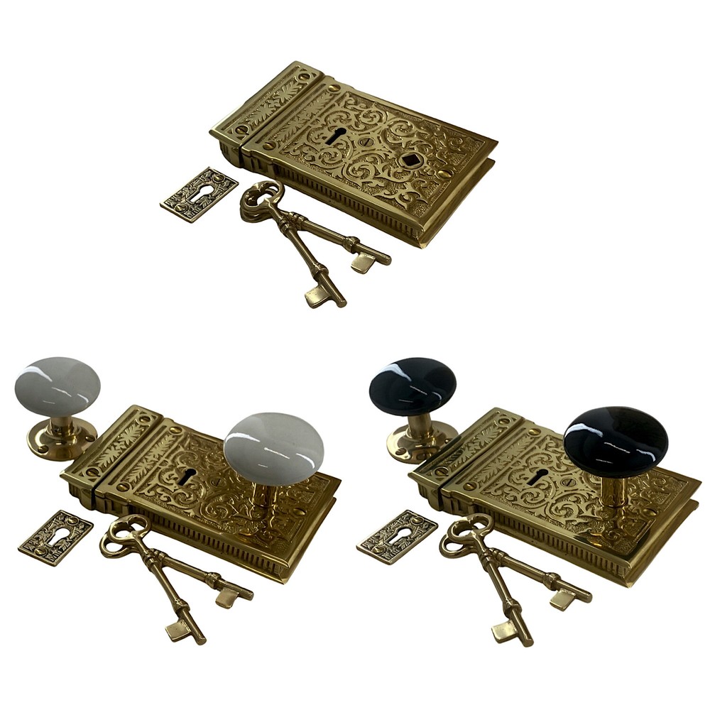 Rectangular Solid Brass Ornate Rim Lock Victorian Style