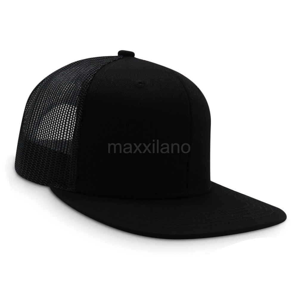 Men Snapback Hat Cotton Mesh Solid Flat Brim Style Baseball Cap Trucker Visor