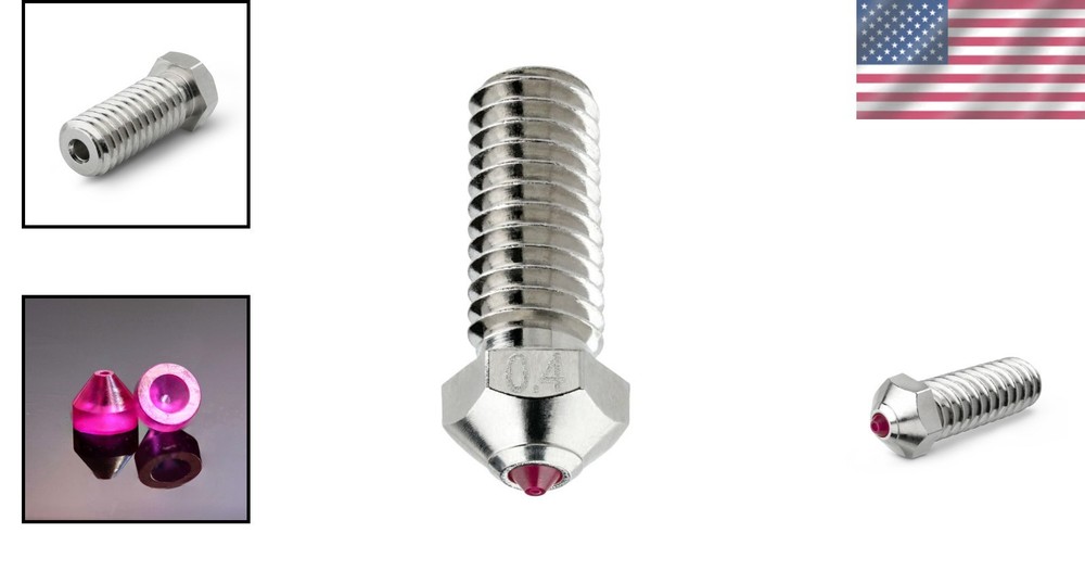 3D Printer Nozzle 0.4mm Ruby Hardened Abrasion Resistant Copper Compatible