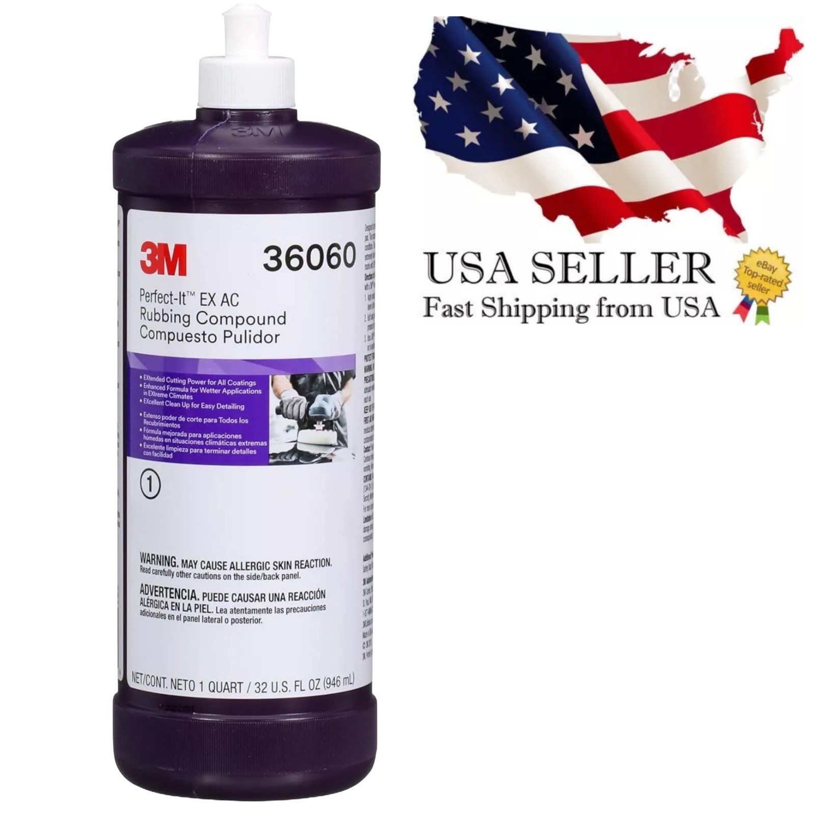 3M 36060 Perfect It EX Paint Car Refinish Rubbing Compound Color Sanding 1QT NEW