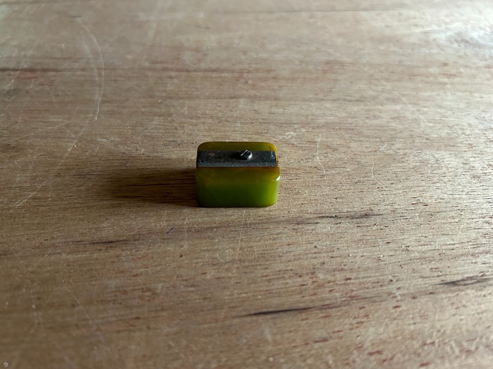 Green Bakelite Pencil Sharpener Catalin Swirled Small School Vintage Rectangle