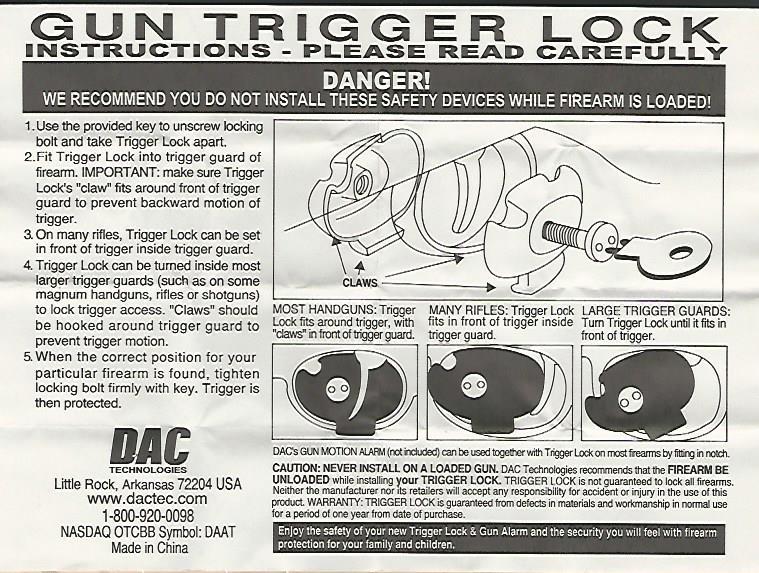 (BULK) DAC TVP095B Trigger Lock -- Available in Bulk Lot Quantities, Great Gift