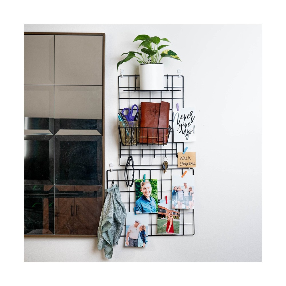 2 Pack Wire Wall Grid Panel With Accessories | Includes Hanging Basket, Shelf...