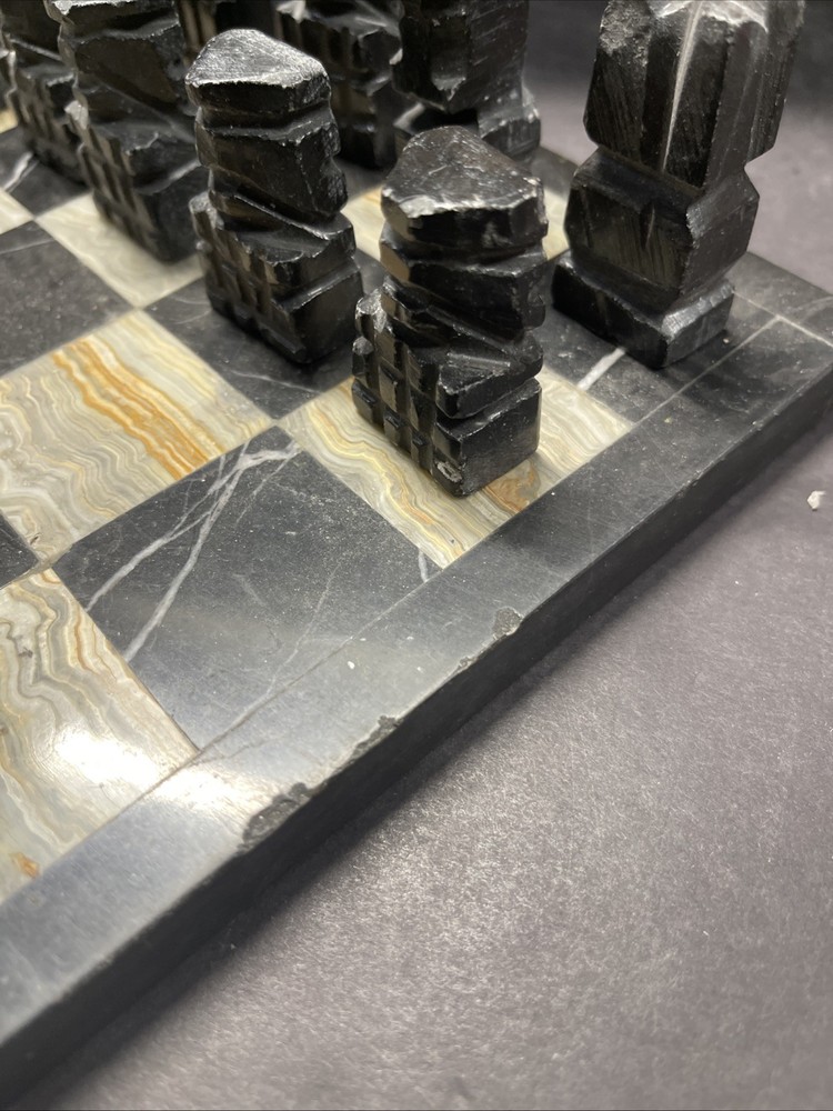 Aztec hand carved stone/marble chess set