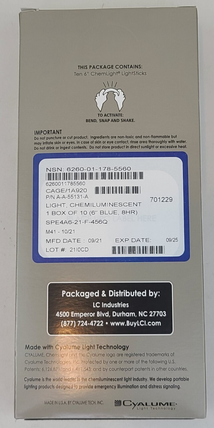 Lot 10 Cyalume Military Light Sticks Green, Blue, Red 6" Prepper Survival