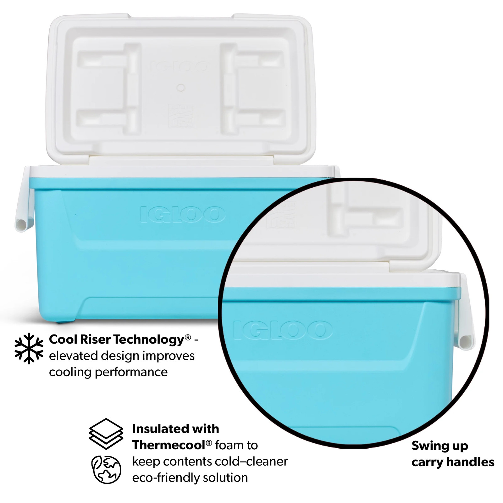 48 QT Laguna Hard-Sided Ice Chest Cooler, Aqua Blue and White
