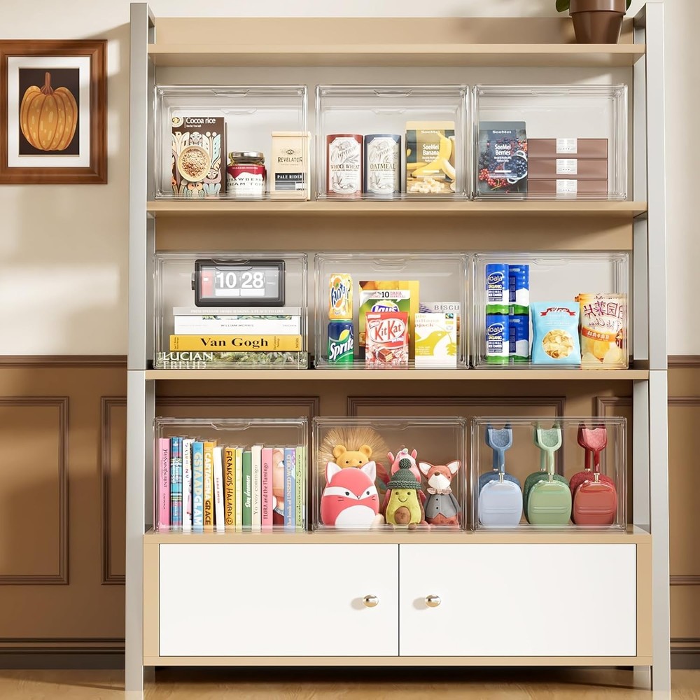 Clear Acrylic Display Case, Stackable Plastic Storage Bins with Lids, Large D...