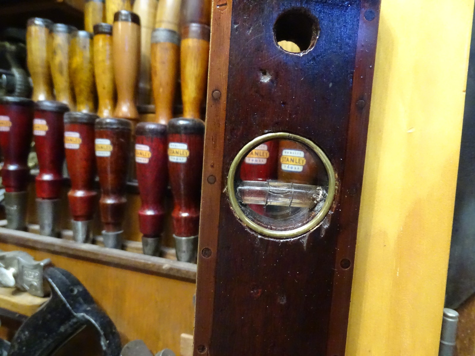 Antique User Made Brass Bound Double Plumb and Level Glass Vial Windows- WOW!!