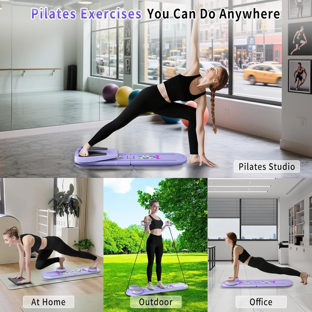 Pilates Board Foldable Pilates Reformer Set Home Workout with Timer