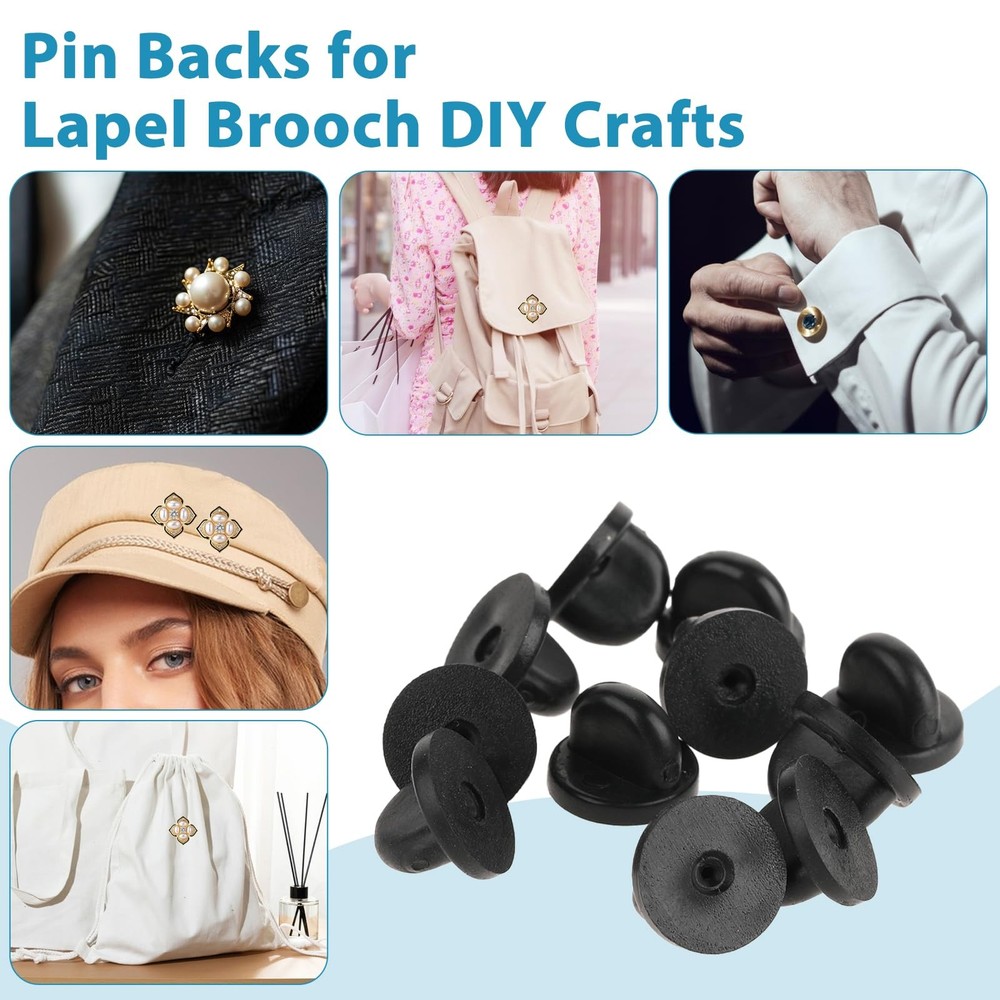 100 PCS Rubber Pin Backs, Lapel Backs PVC Black