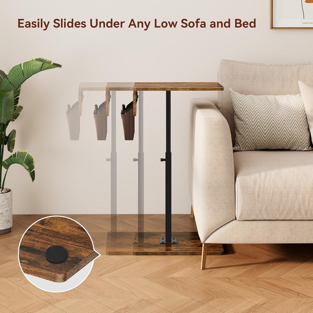 Sofa Armrest Tray Table Couch 360° Swivel Height Adjustable Side Table Small