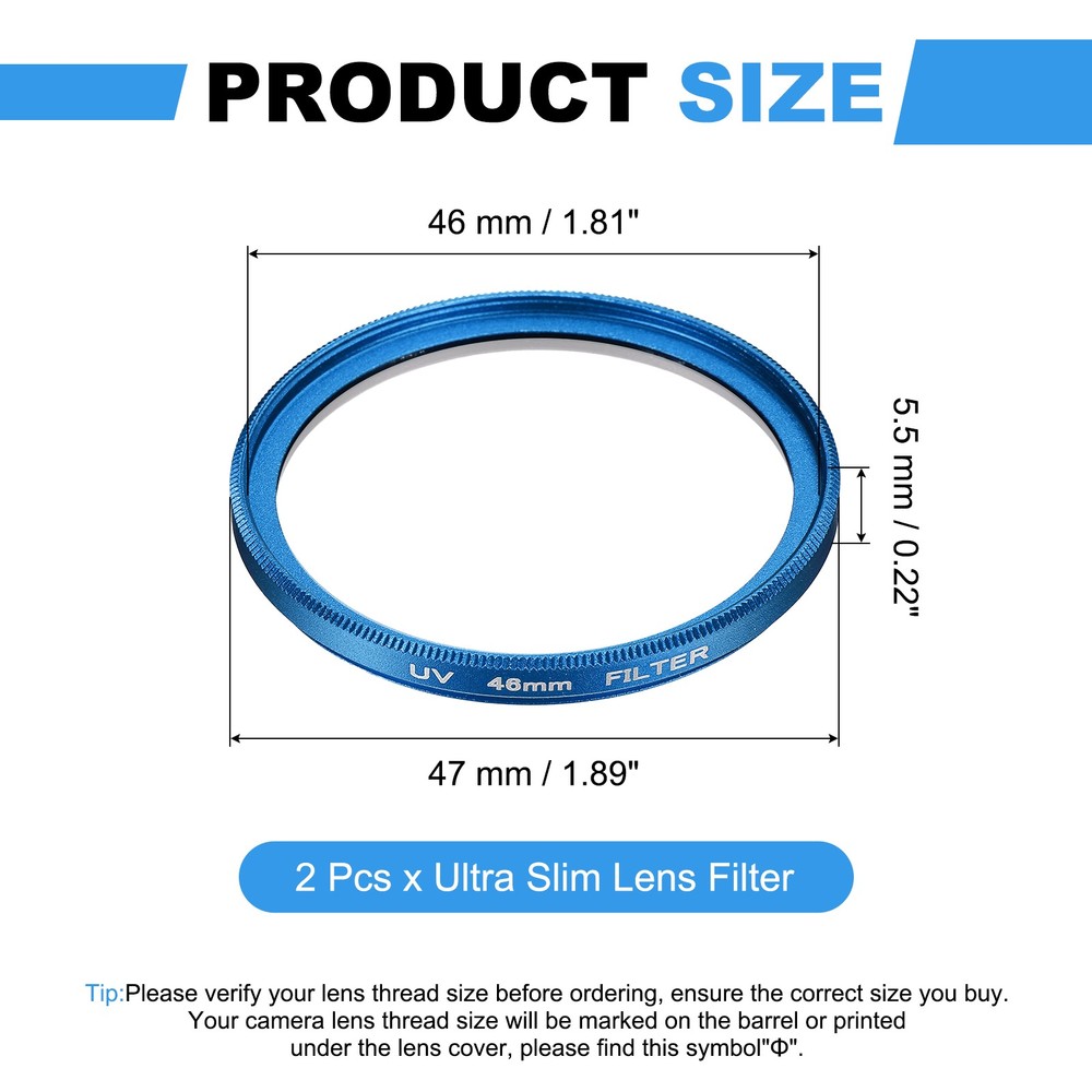 2Pcs 46mm Ultra Slim Lens Filter Multi Coating Camera Len Filter, Blue