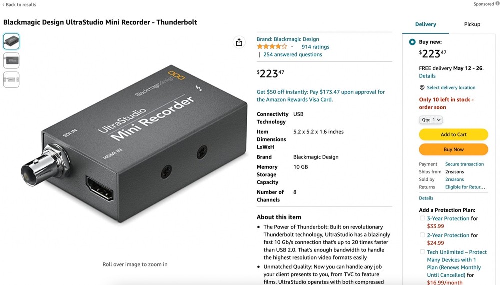 Blackmagic Design UltraStudio Mini Recorder - Thunderbolt