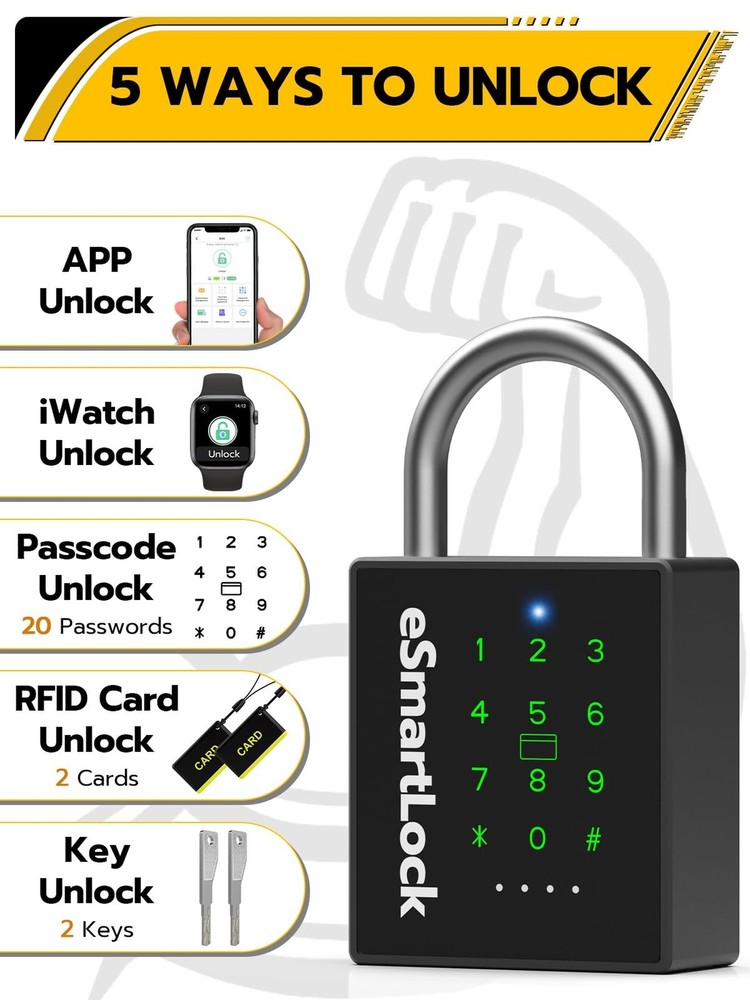 Pothunder Heavy Duty Smart Padlock, Bluetooth Padlock with Code and RFID, Out...