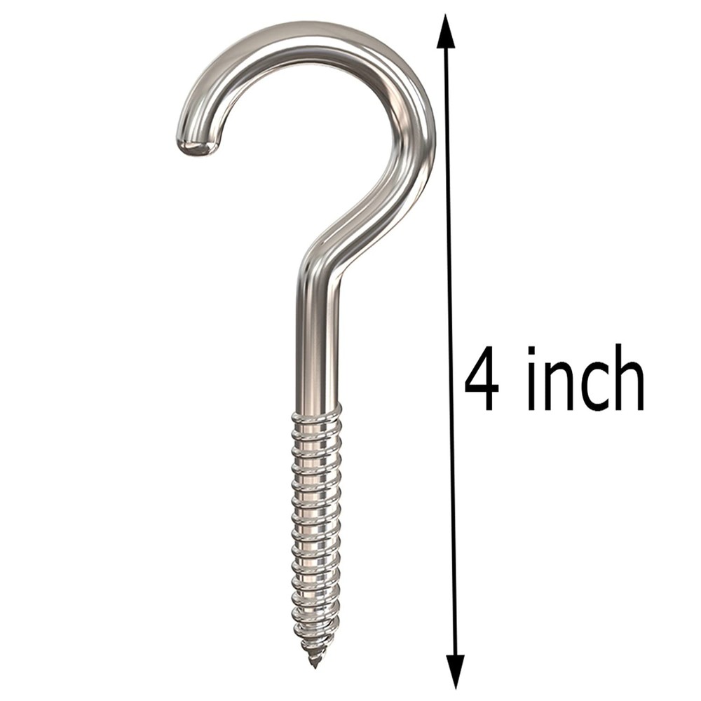 4 Inch Heavy Duty Large Screw Hook Ceiling Hook Cup Hook Silver 10 Pcs