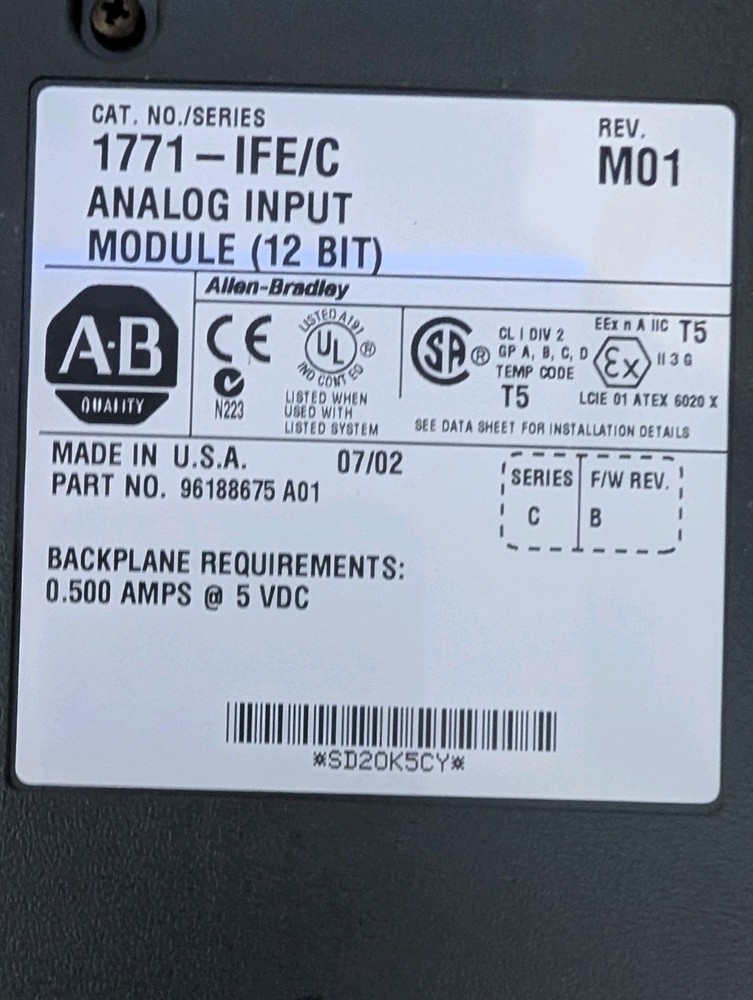 Allen-Bradley 1771-IFE/C – Analog Input Module (12-bit) for PLC-5 systems.