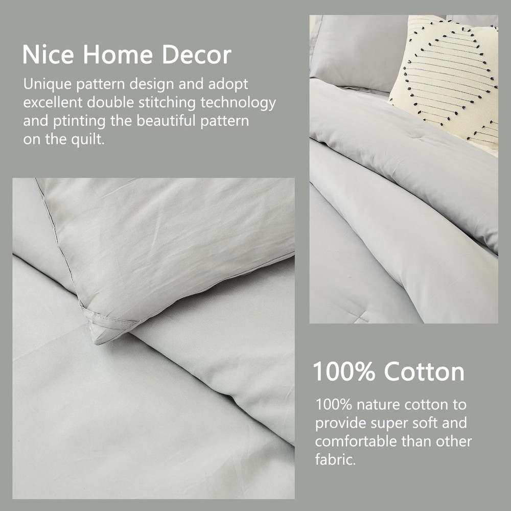 Finlonte King Comforter Set, 100% Cotton Comforter Bedding Set, Fluffy Solid ...