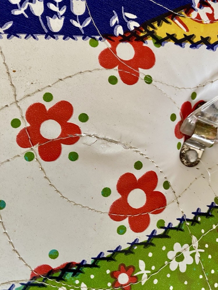 Mod 60s Vintage Vinyl Patchwork Sewing Box with Accessory Tray